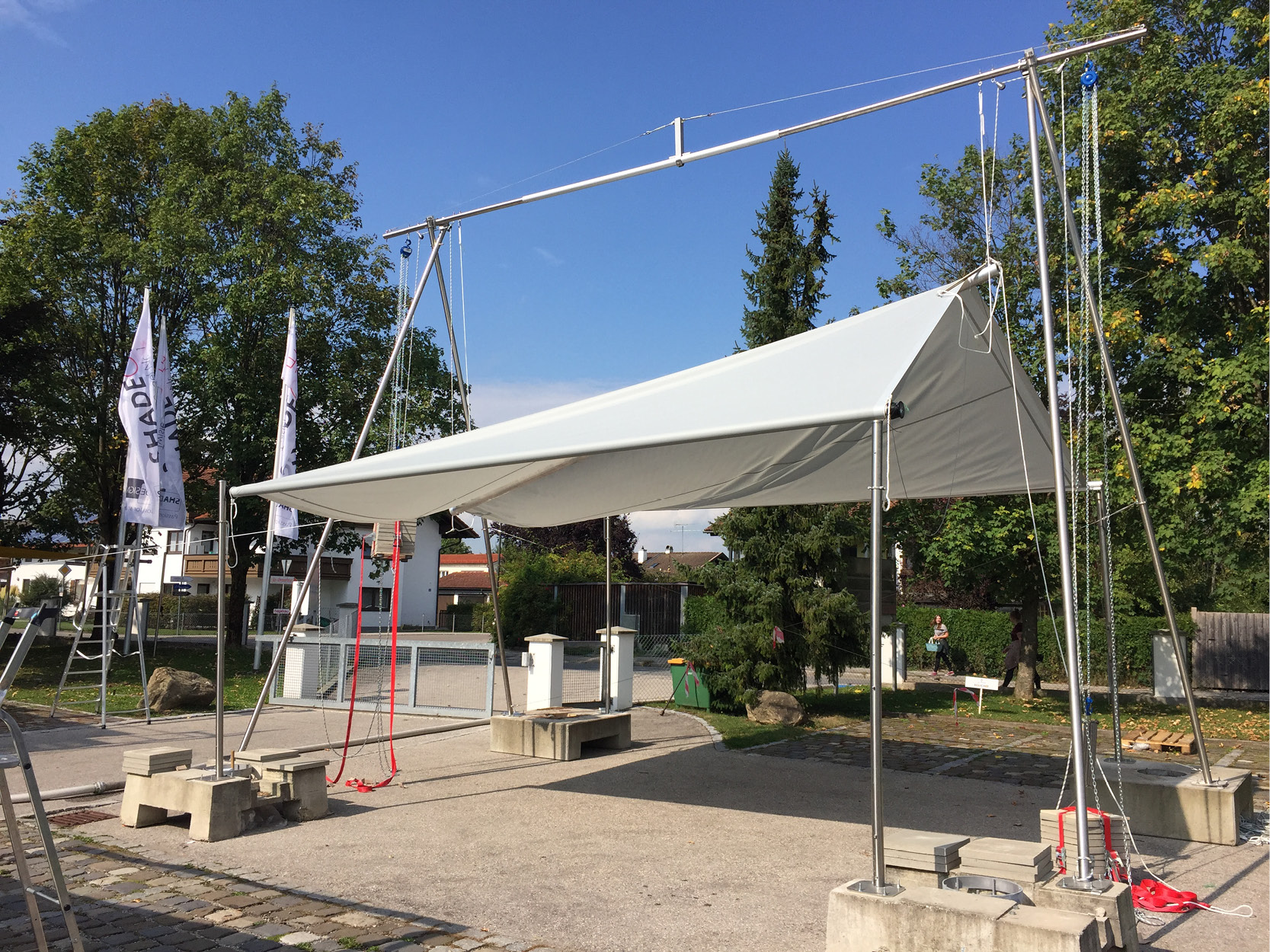 SHADE CE-Zertifizierung Testaufbau Zelt